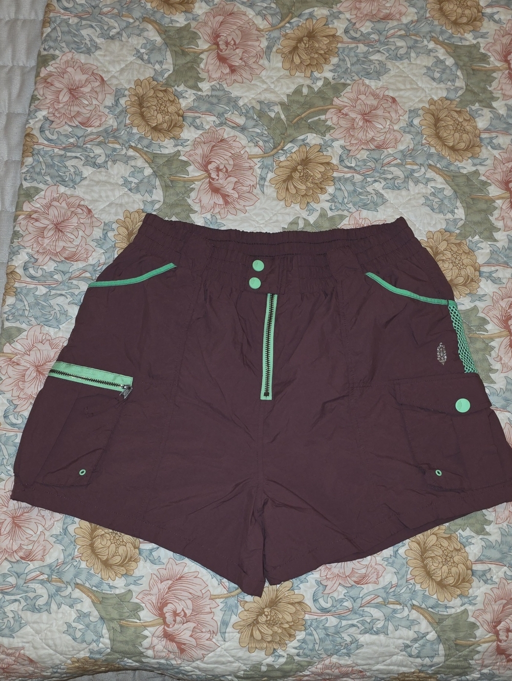 Free People Morning Meadow Plum Athletic Shorts with Mint Trim